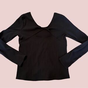 Pact Organic Cotton Stretch Rib Long Sleeve Twist Back Top black